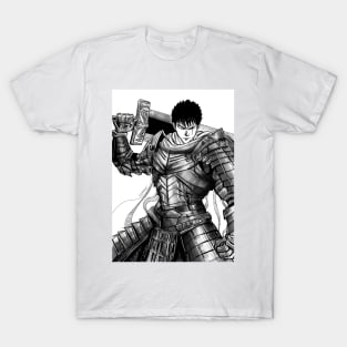 black swordsman knight ecopop in metal monster armor art T-Shirt